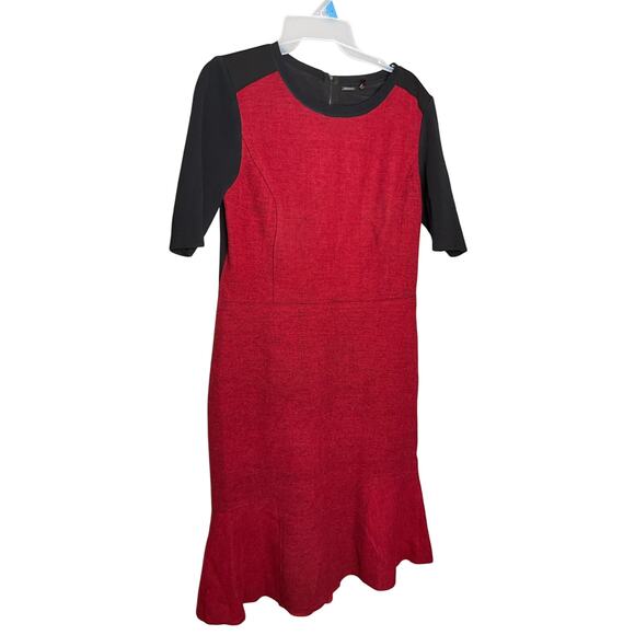 Elie Tahari Linore Knit Fit and Flare Dress Colorblock Black/Red Womens Size 10 - Picture 1 of 7